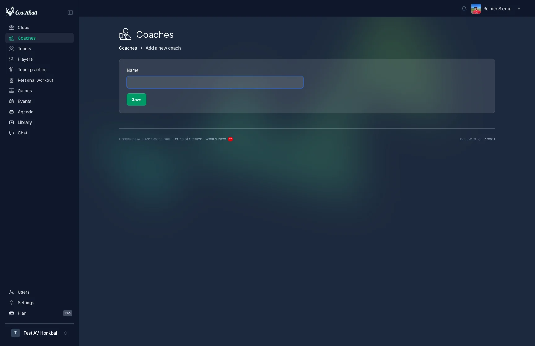 Add coach form