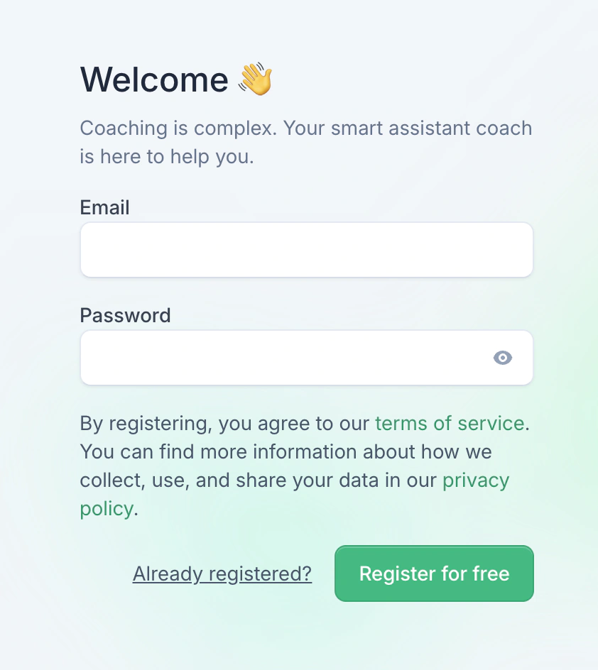 Create account screen