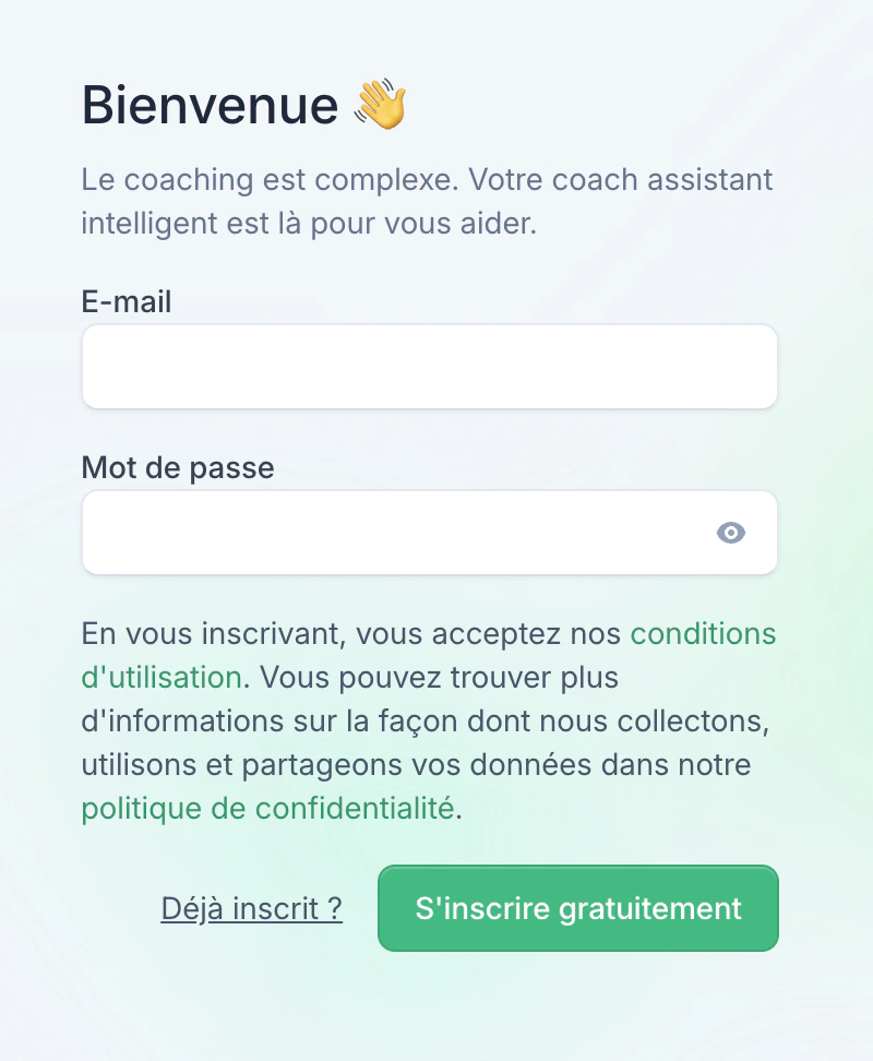 Écran de création de compte