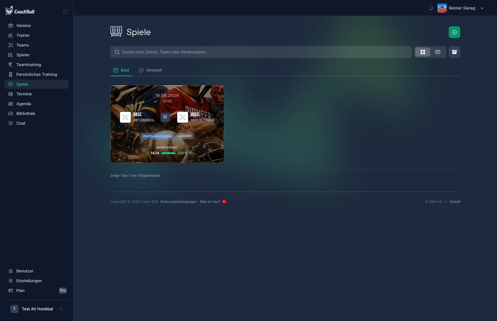 Übersicht der Spieleseite