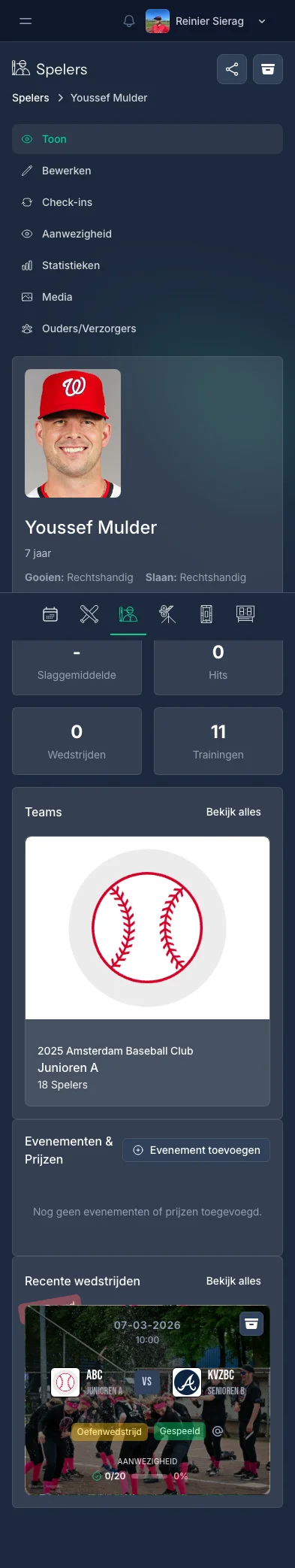 Speleroverzicht in CoachBall