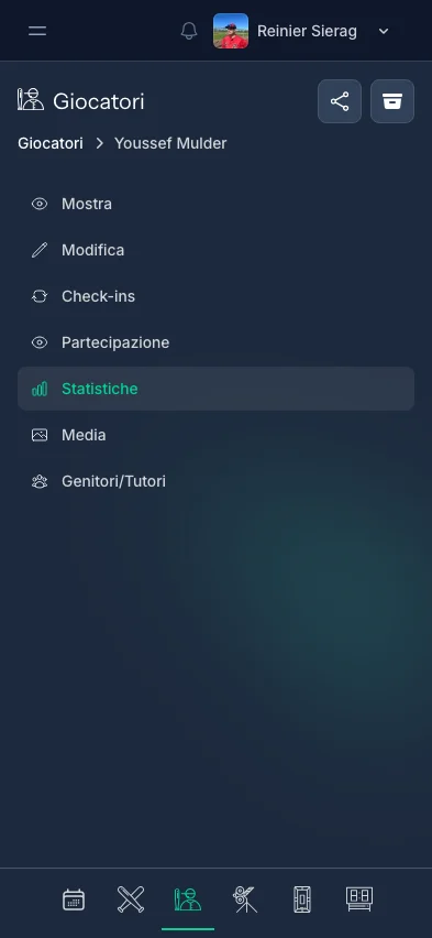 Panoramica giocatori di CoachBall con schede giocatore, foto e badge squadra