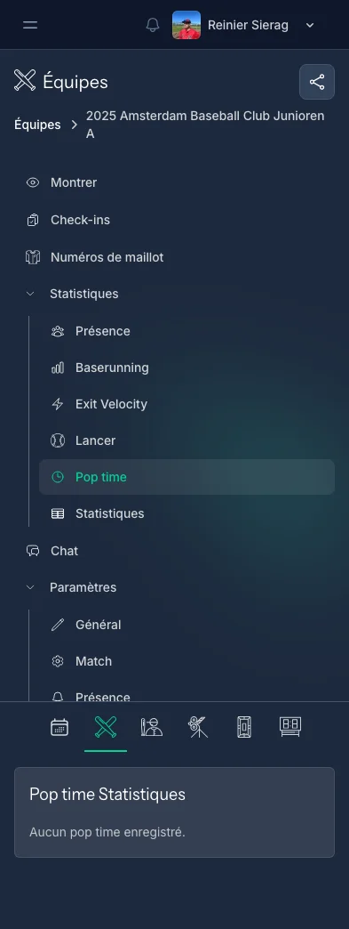 Page de statistiques pop time CoachBall avec indicateurs de performance du receveur