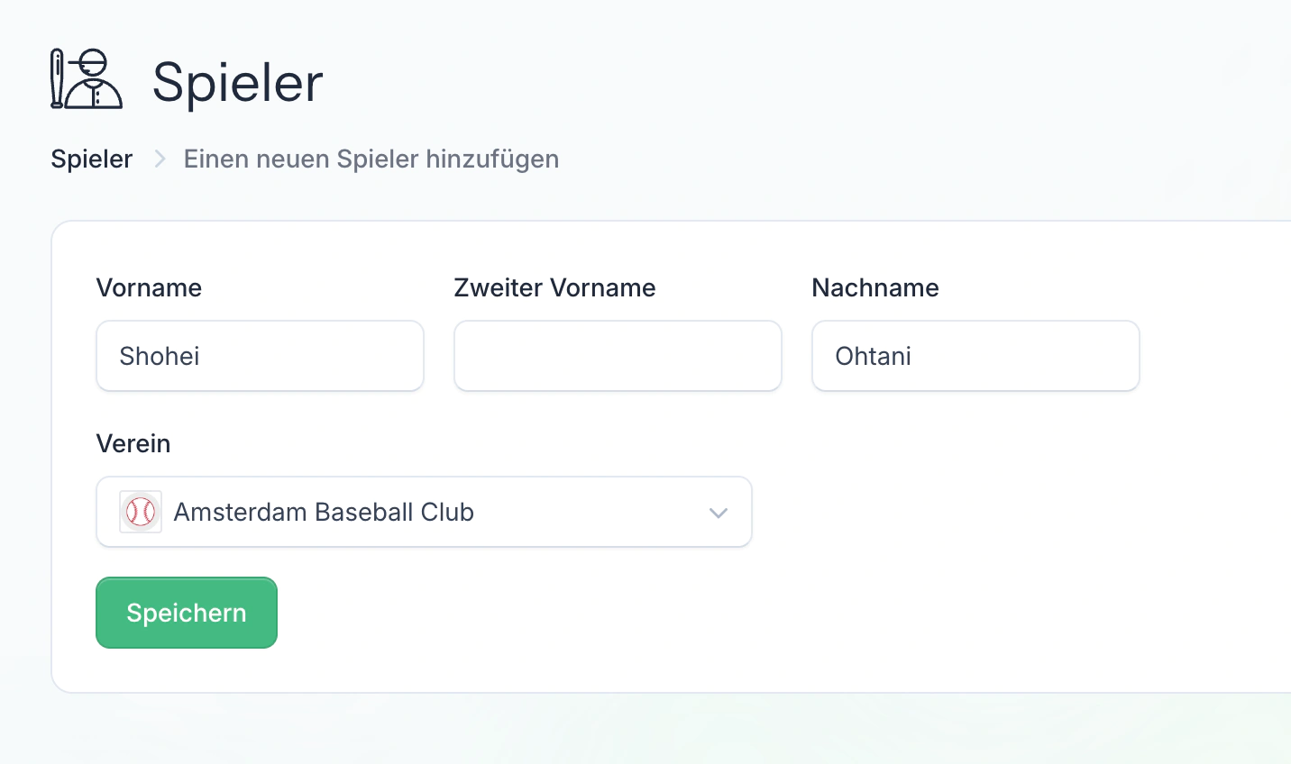 Spieler hinzufügen Bildschirm