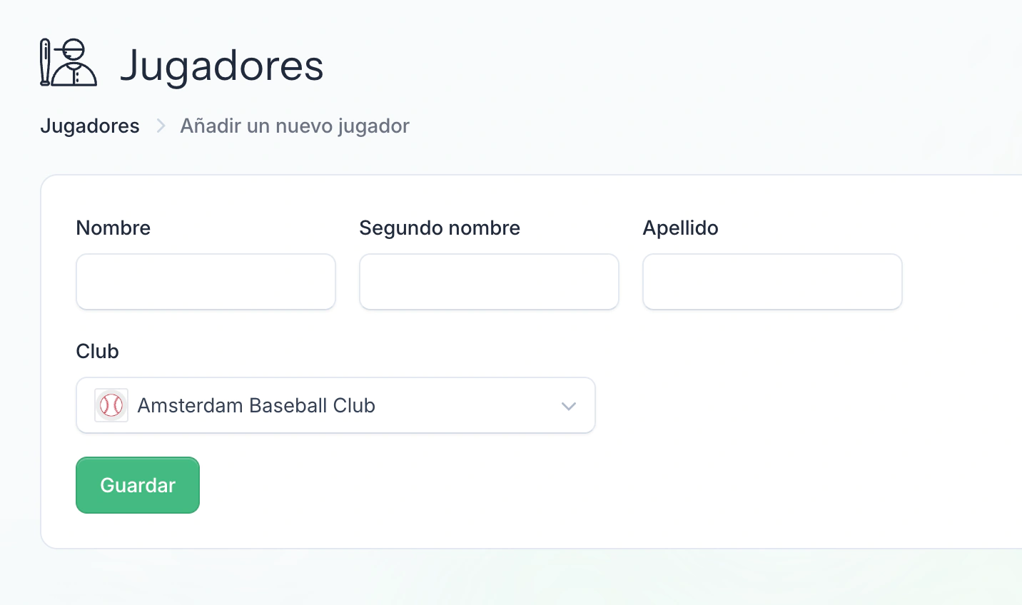 Pantalla de agregar jugadores