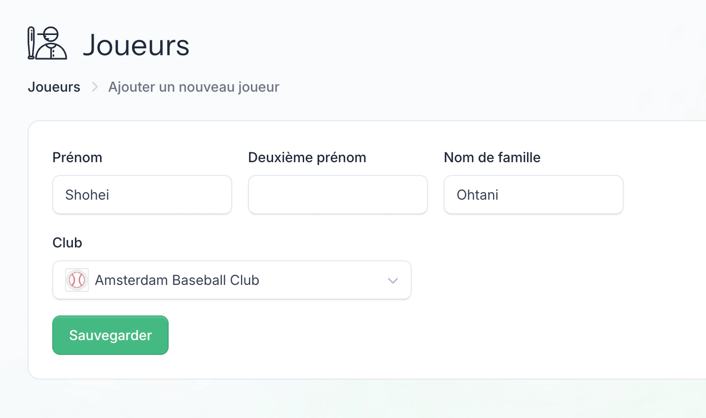 Écran d'ajout de joueurs
