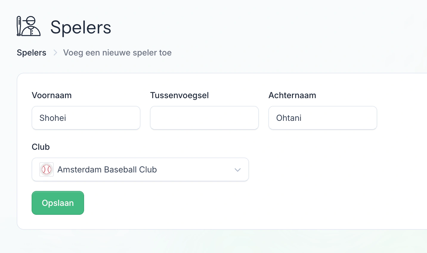 Spelers toevoegen scherm