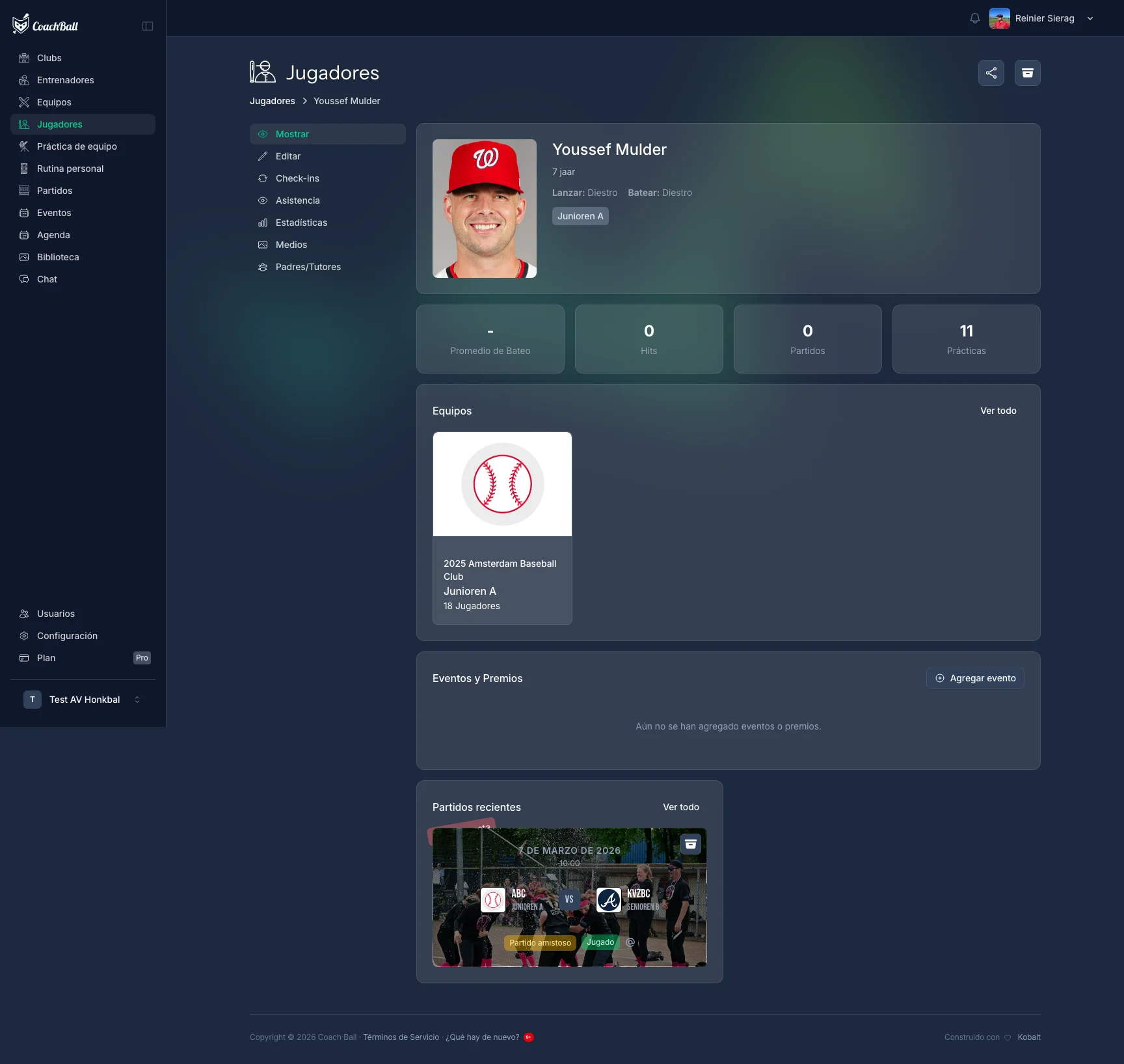 Ejemplo de perfil de jugador