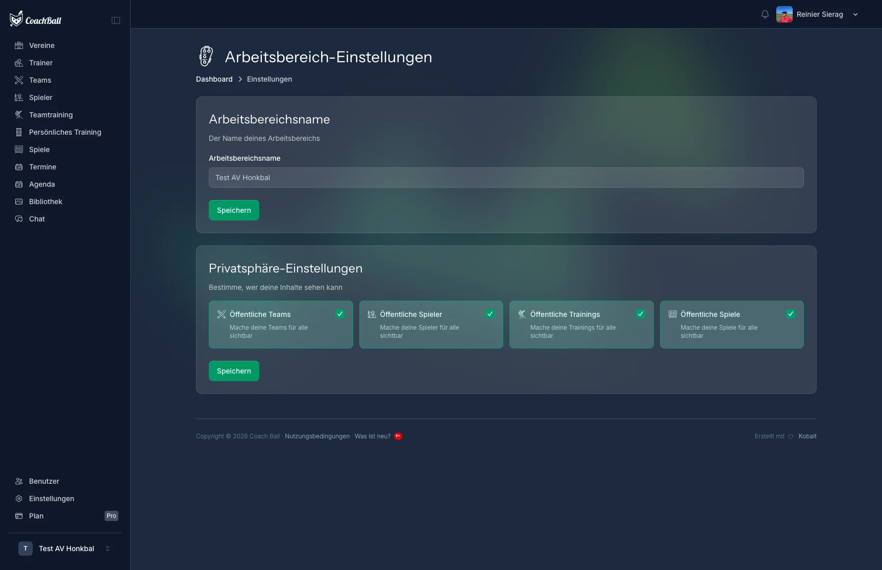 Übersicht der Einstellungsseite