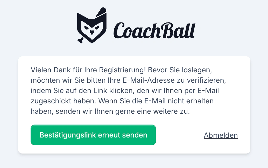 E-Mail-Validierungsbildschirm mit Verifizierungsanweisungen