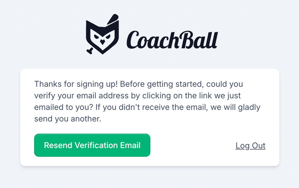 Email validation screen with verification instructions
