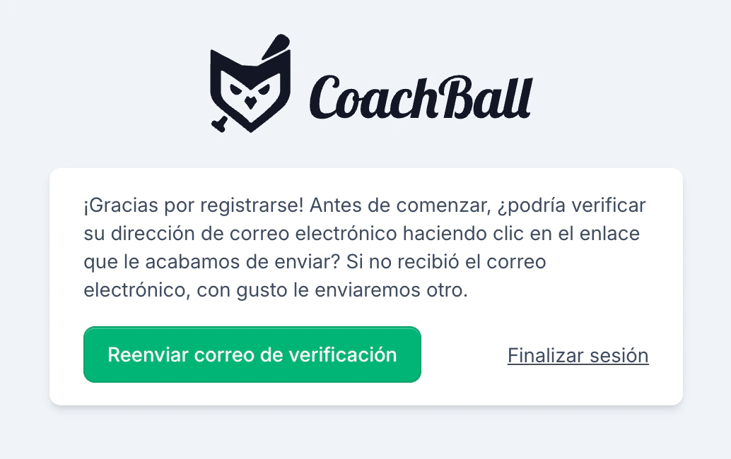 Pantalla de validación de correo electrónico con instrucciones de verificación