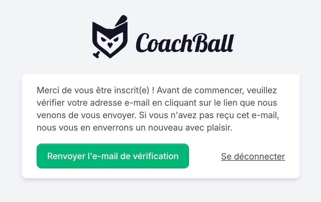 Écran de validation d'e-mail avec instructions de vérification