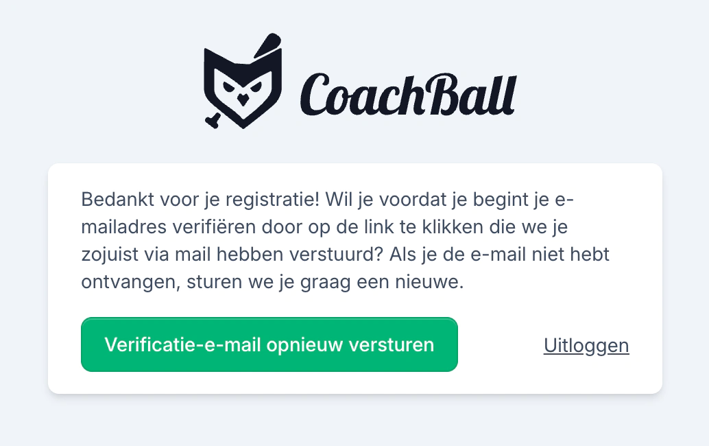 E-mailadres valideren scherm met verificatie instructies
