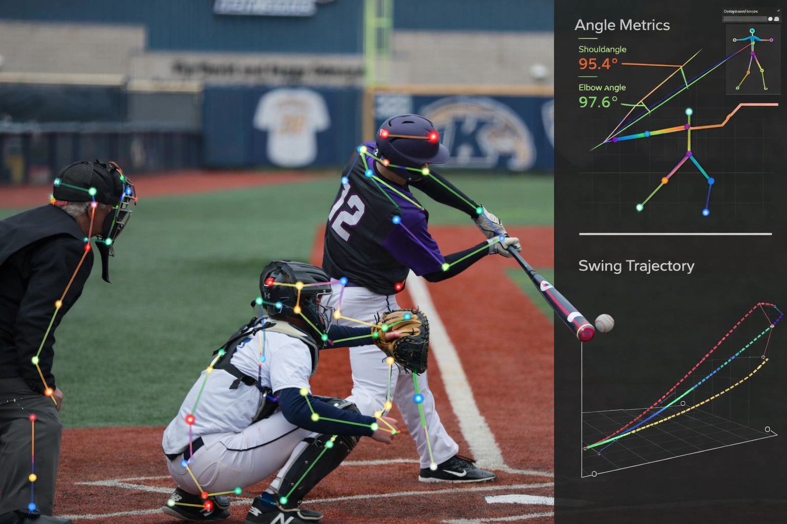Baseball player batting with AI analytics overlay