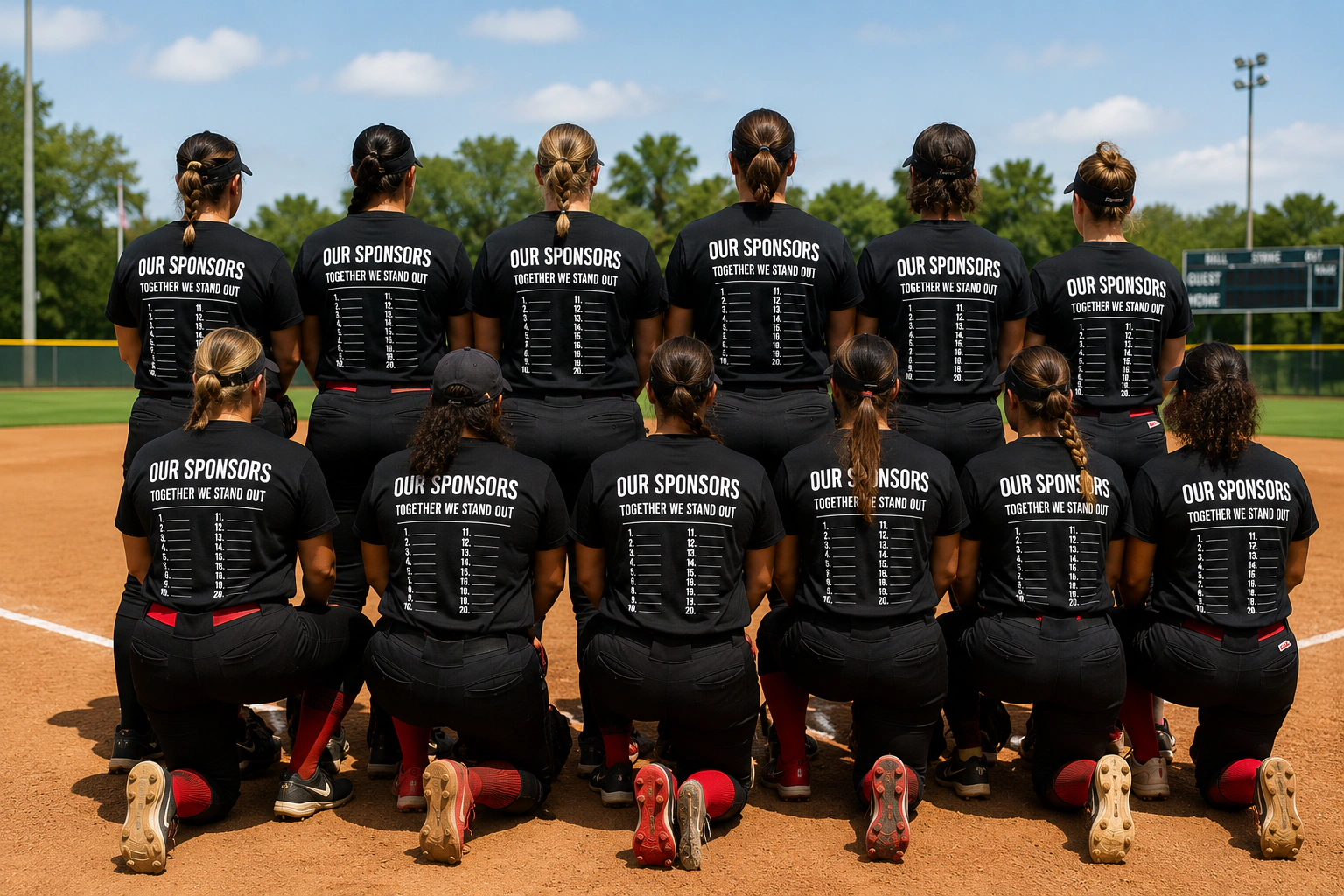 Softball team with sponsor shirts